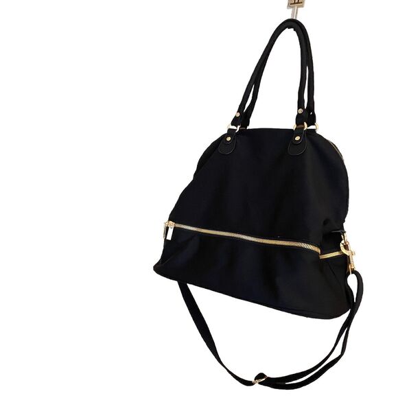 Anthropologie DL + ACTIV Bag Black Gold Zippers Shoulder Crossbody Gym Workout - Picture 2 of 15